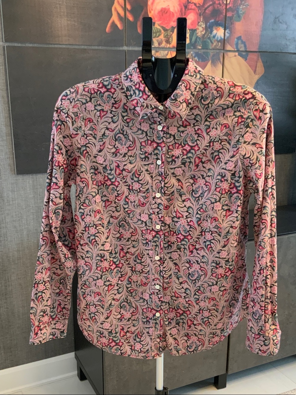 Liberty fabric Pink and Black Floral Paisley Button-Down Shirt M